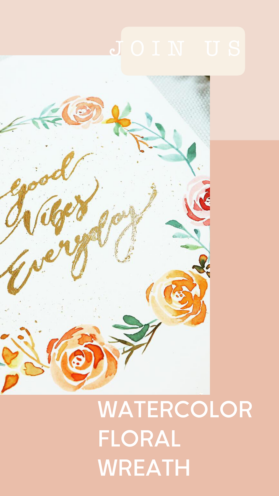 Thumbnail: 水彩工作坊Watercolor Floral Wreath With Gold Calligraphy