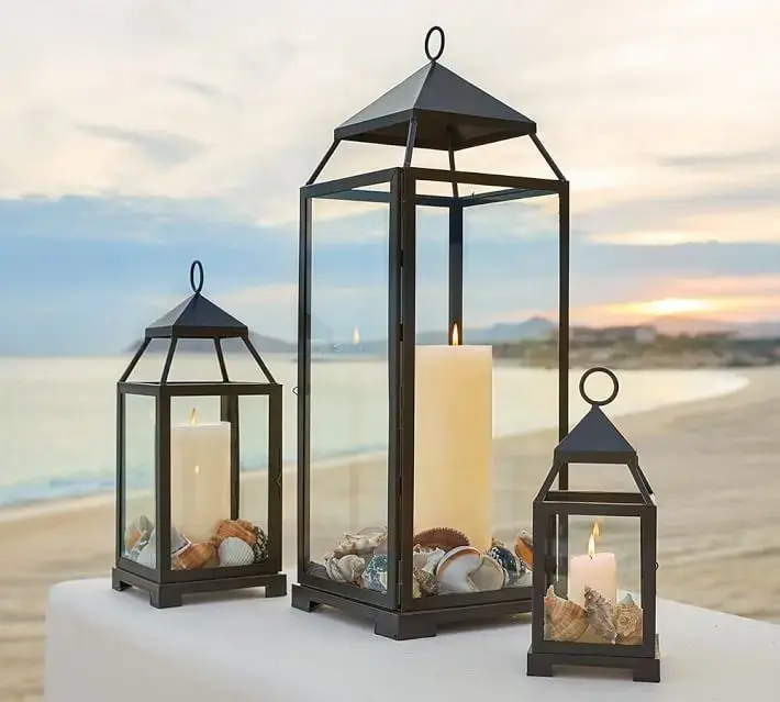 Miniatura: Set de 3 linternas porta vela decorativas estilo vintage de acero