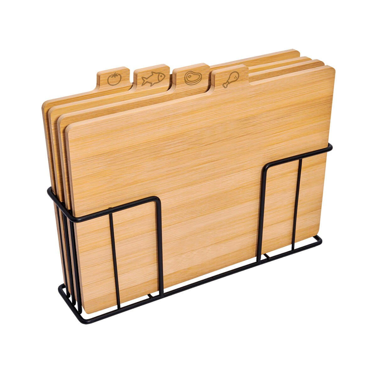 Set de 4 tablas para picar de bambú con base metálica