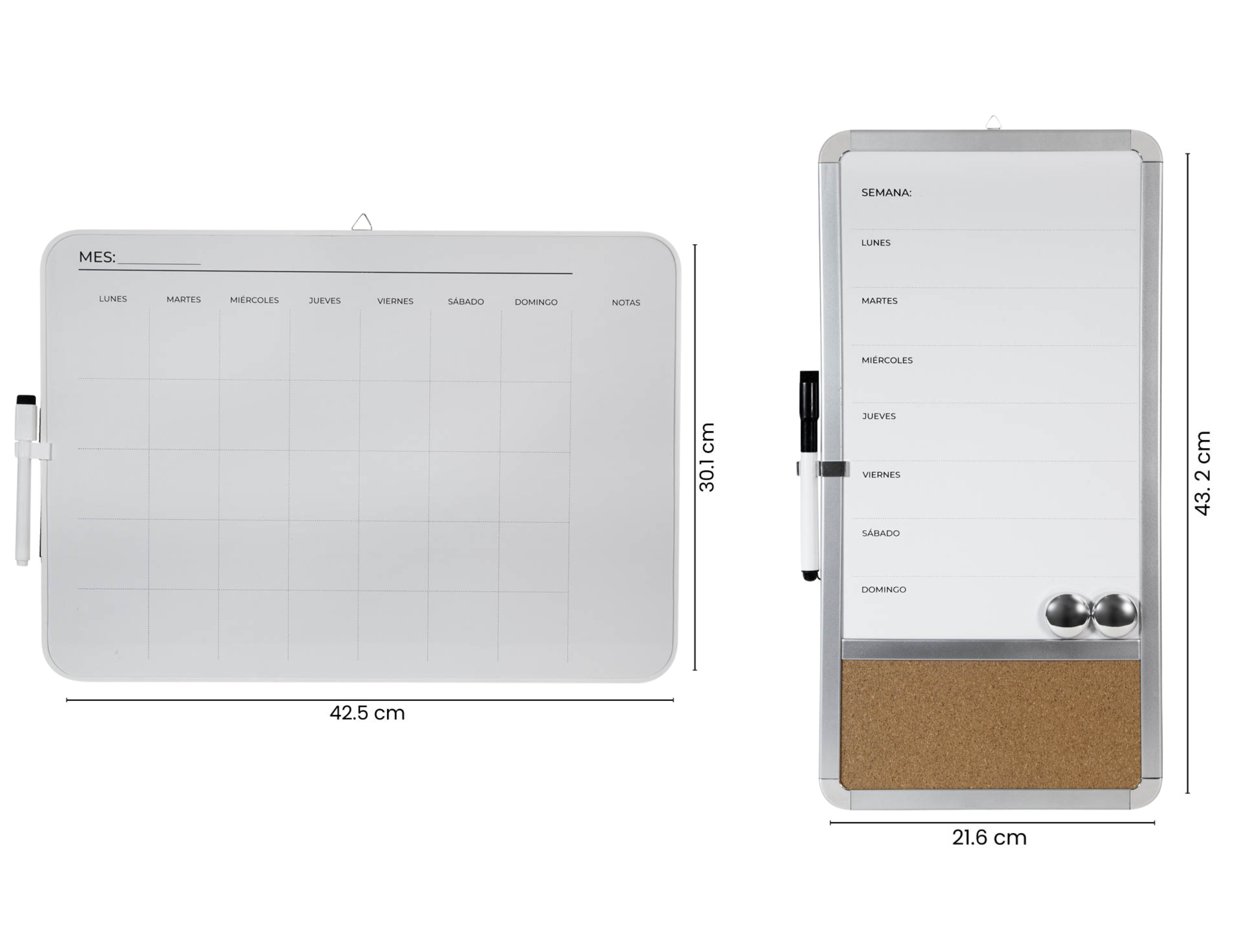 Set Calendarios Magnéticos Semanal y Mensual Borrables con marcadores