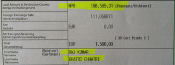 1500 € verschickt