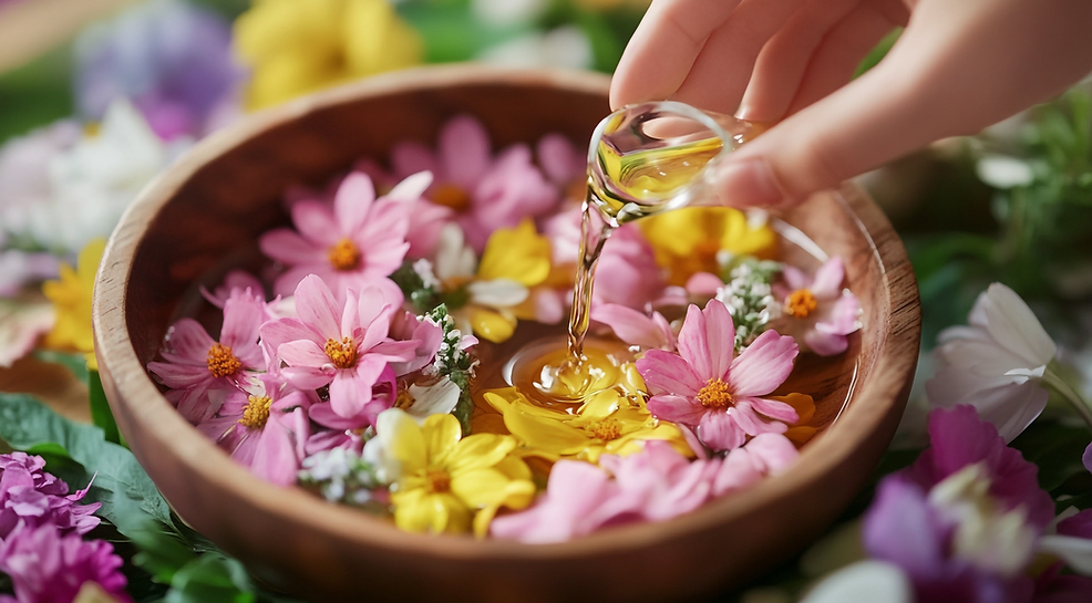 Préparation de fleurs et d'huile pour auto-massage ayurvedique