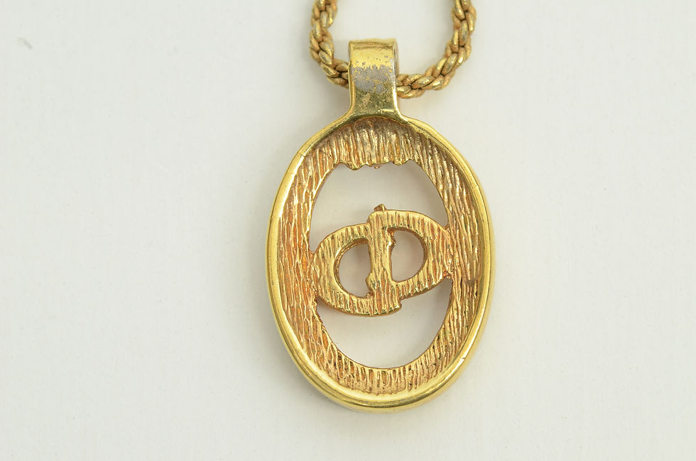 Thumbnail: Authentic Christian Dior Necklace CD Logo Signature GP Rhinestone Charm Jewelry