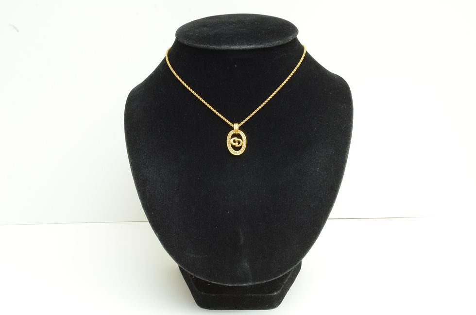 Thumbnail: Authentic Christian Dior Necklace CD Logo Signature GP Rhinestone Charm Jewelry