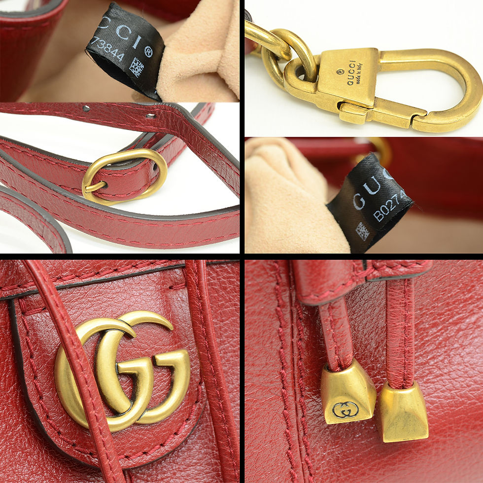 Thumbnail: Authentic Gucci Red Leather GG Logo Tie String Sack GP Shoulder Bag Purse