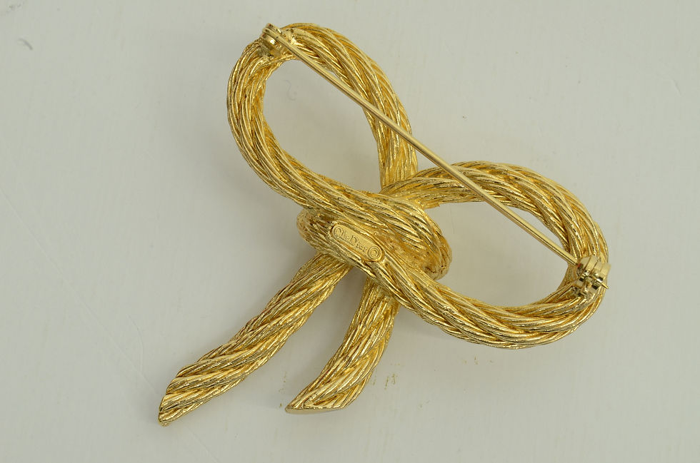 Thumbnail: Authentic Christian Dior Pin Gold GP Ribbon Brooch Signature Clip Rope Jewelry
