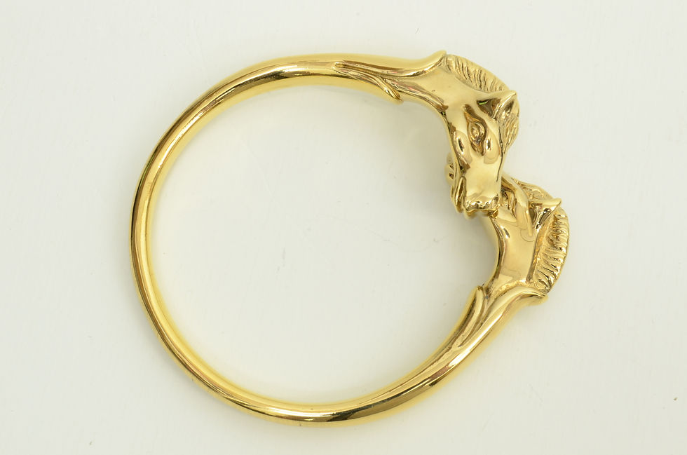 Thumbnail: Authentic Hermes Gold GP Slip On Bracelet Horse Heads Bangle Jewelry Accessory