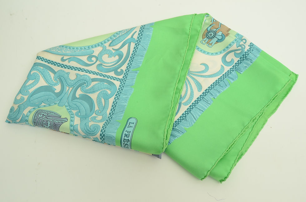 Thumbnail: Authentic Hermes 100% Silk Scarf La Presentation Green Vauzelles Vintage 90cm