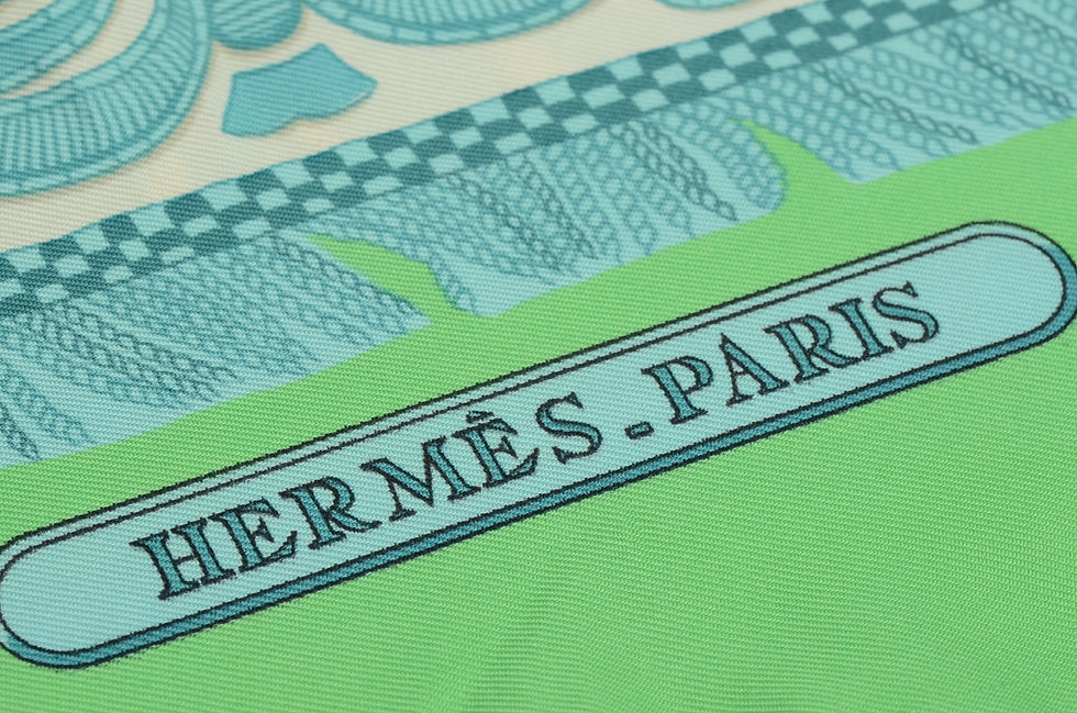 Thumbnail: Authentic Hermes 100% Silk Scarf La Presentation Green Vauzelles Vintage 90cm