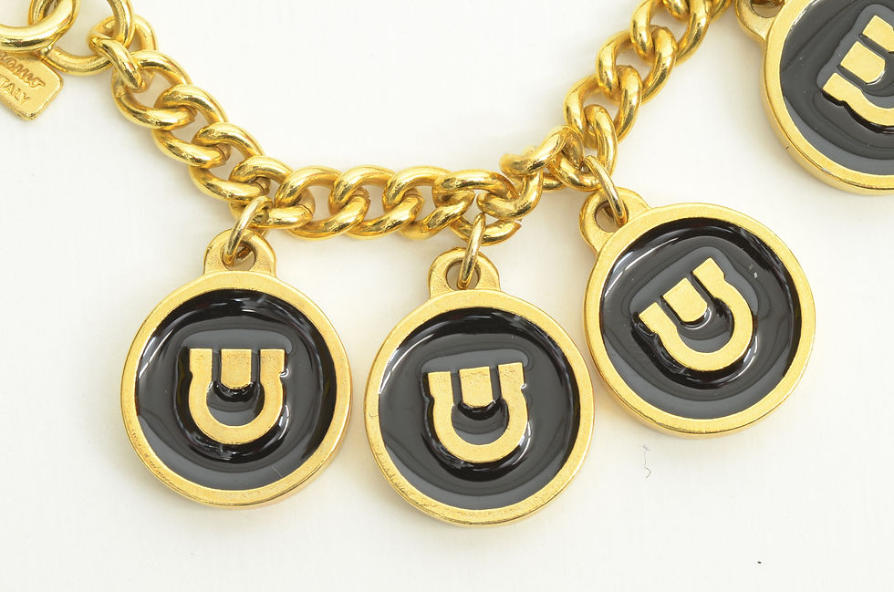 Thumbnail: Authentic Ferragamo Gancini GP Black Omega Style Logo Bracelet GP Emblem Jewelry