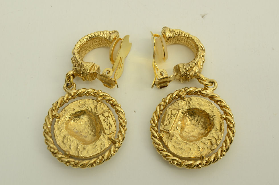 Thumbnail: Authentic YSL Clip On Earrings GP Half Crescent Round Gold Profile Jewelry Yves