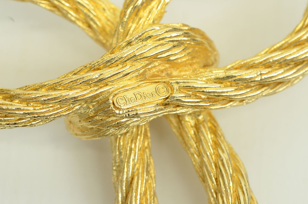 Thumbnail: Authentic Christian Dior Pin Gold GP Ribbon Brooch Signature Clip Rope Jewelry