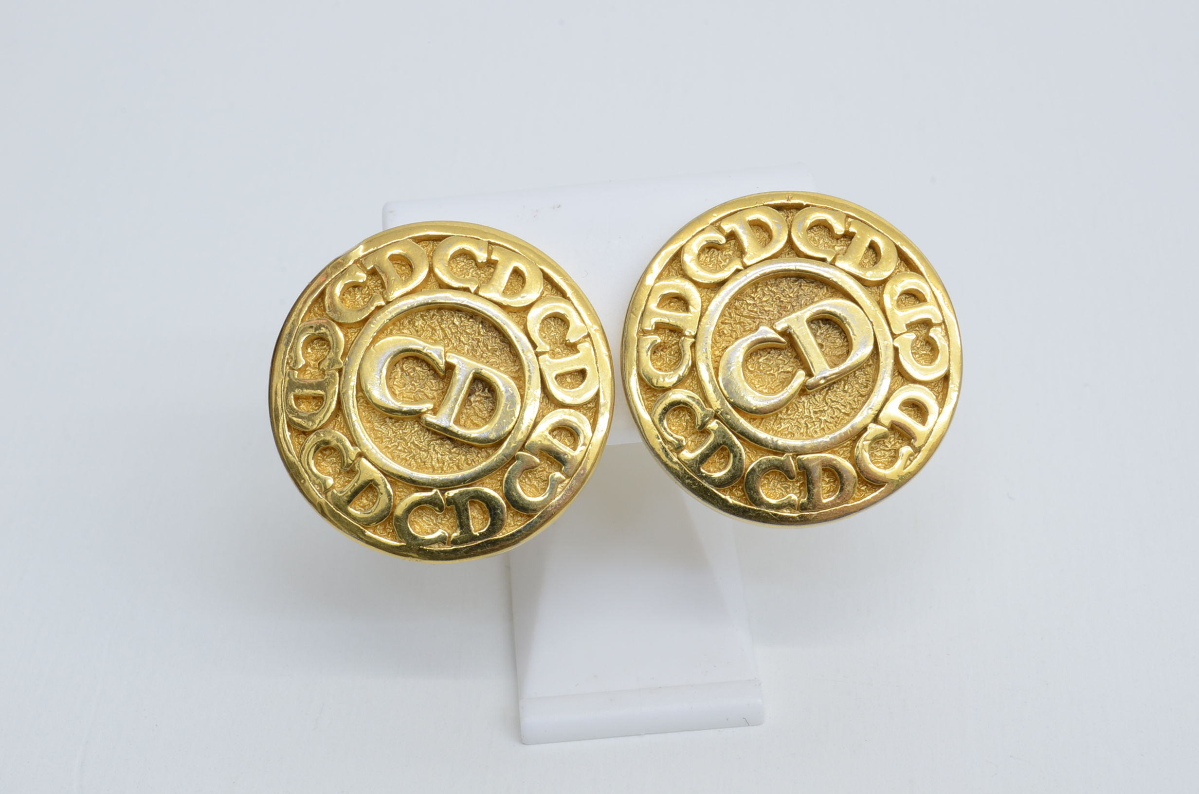 Authentic Christian Dior Clip On Earrings CD Logo GP Jewelry Accessory 2