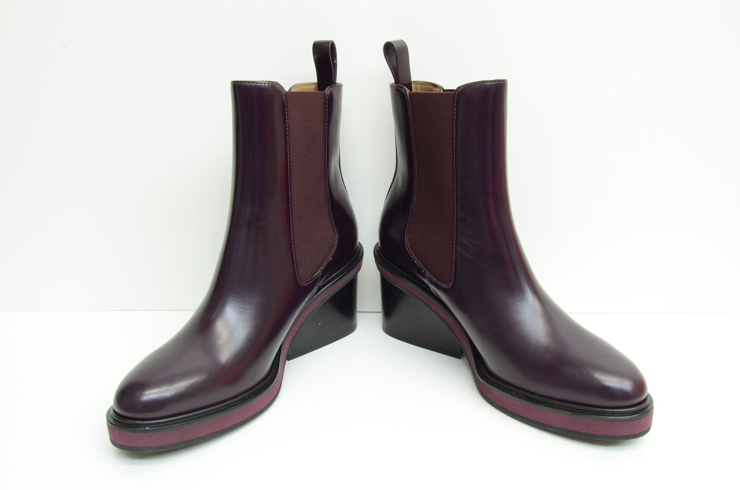 Authentic Hermes Boots Purple Leather 36.5 Womens Wedge Shoes