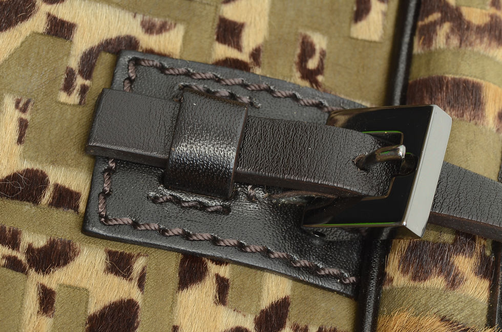 Thumbnail: Authentic Fendi Fur Zucca Leopard Print Calfskin Handbag Monogram Leather Purse