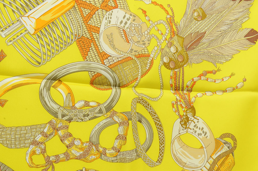 Thumbnail: Authentic Hermes Silk Scarf Bracelets de Lumiere Yellow Annie Faivre 90cm Carre