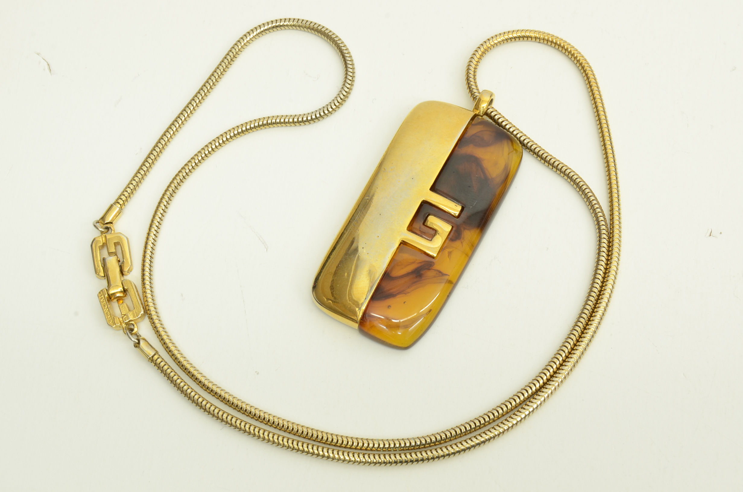 Authentic Givenchy GP Amber Pendant Necklace Vintage G Charm Jewelry Accessory