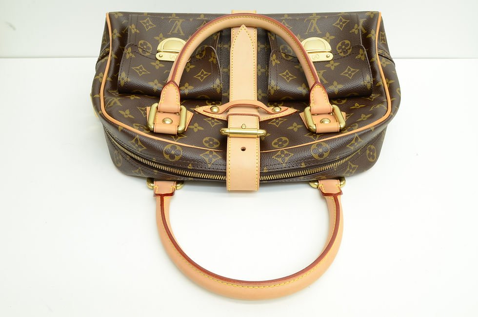 Thumbnail: Authentic Louis Vuitton Manhattan Leather Handbag Monogram Signature Logo Purse