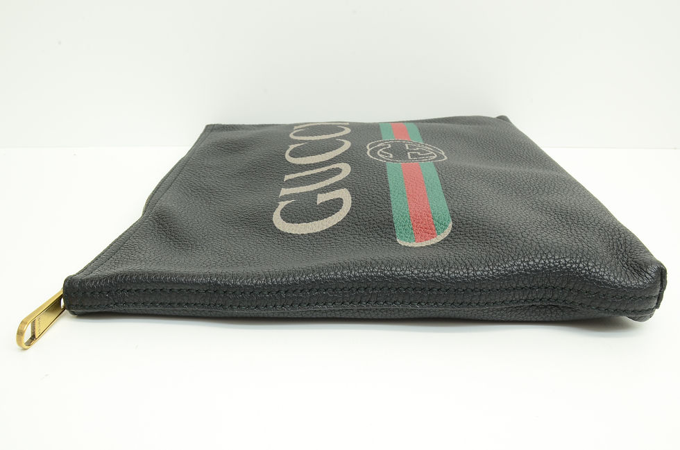 Thumbnail: Authentic Gucci Large Clutch Purse Black Leather GG Logo Web Stripe Pouch Bag