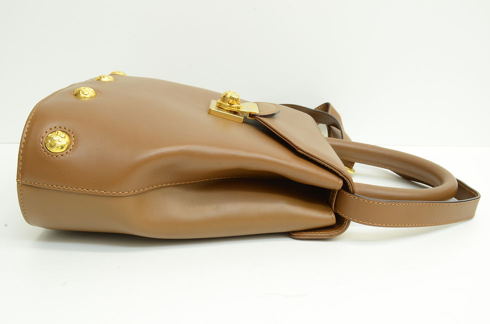 Thumbnail: Authentic Ferragamo Leather Handbag GP Turn Lock Brown Vintage Purse Shoe Emblem