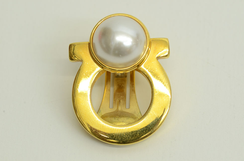 Thumbnail: Authentic Ferragamo Gancini Faux Pearl Clip On Earrings Gold Plated GP Jewelry 2