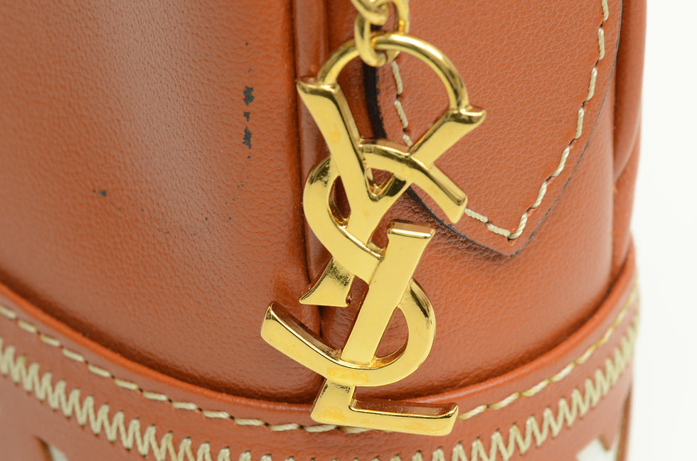 Thumbnail: Authentic YSL Zip Adjustable Brown Leather Shoulder Bag Purse Y White Logos GP
