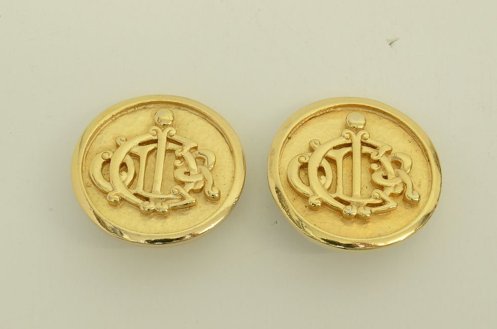 Authentic Christian Dior Clip On Earrings Insignia GP Classic Round Gold Jewelry