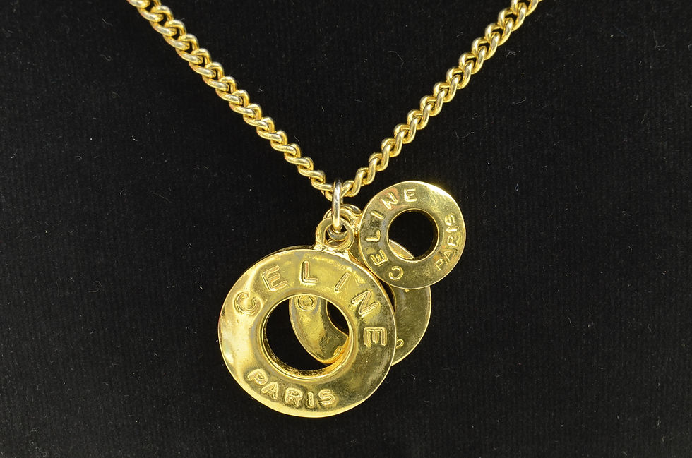 Thumbnail: Authentic Celine Circle Charm Necklace GP Chain Loop Emblem Signature Jewelry