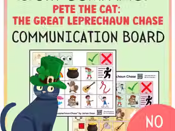 Pete the Cat Speech Therapy Communication Board for St. Patrick's Day