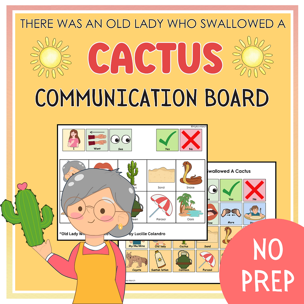 AAC communication board,
speech therapy communication board,
Old Lady Who Swallowed a Cactus AAC,
desert-themed speech therapy,
Lucille Colandro communication board,
SLPA therapy materials,
special education AAC tools,
story-based communication board,
visual supports for speech therapy,
adapted book communication board,
speech therapy for AAC users,
book companion for speech therapy,
preschool language therapy materials,
AAC board for Lucille Colandro books