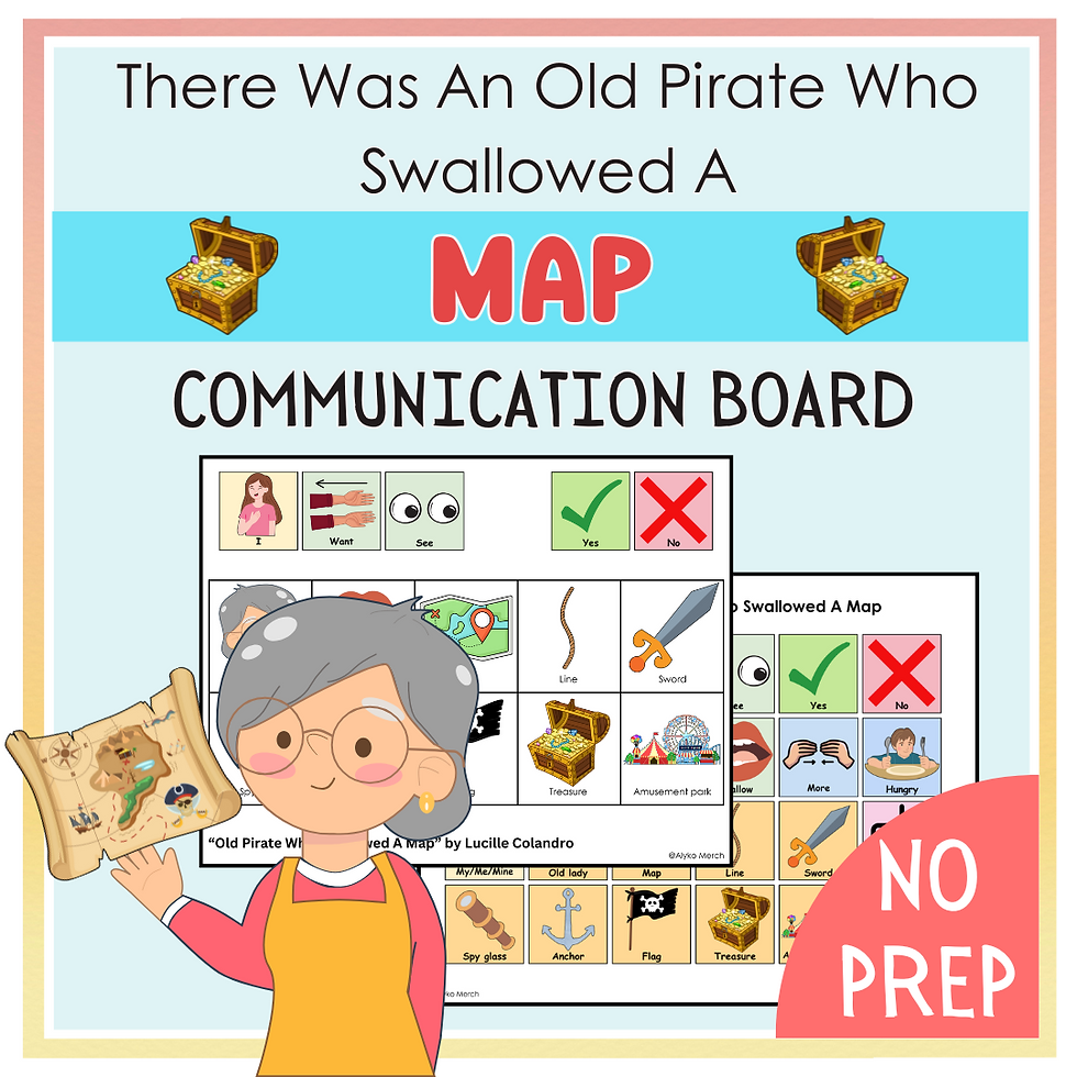 pirate AAC communication board,
there was an old pirate who swallowed a map,
AAC book companion,
pirate speech therapy activity,
communication board set,
story-based AAC visuals,
adapted pirate book activity,
speech therapy for nonverbal students,
core vocabulary AAC,
special education pirate activity