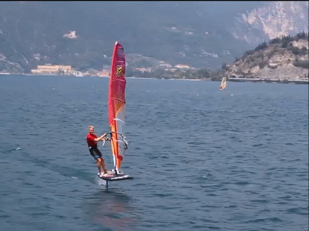 Sebastian Kornum sliding jibe on a windsurf foil. How to jibe on a windfoil