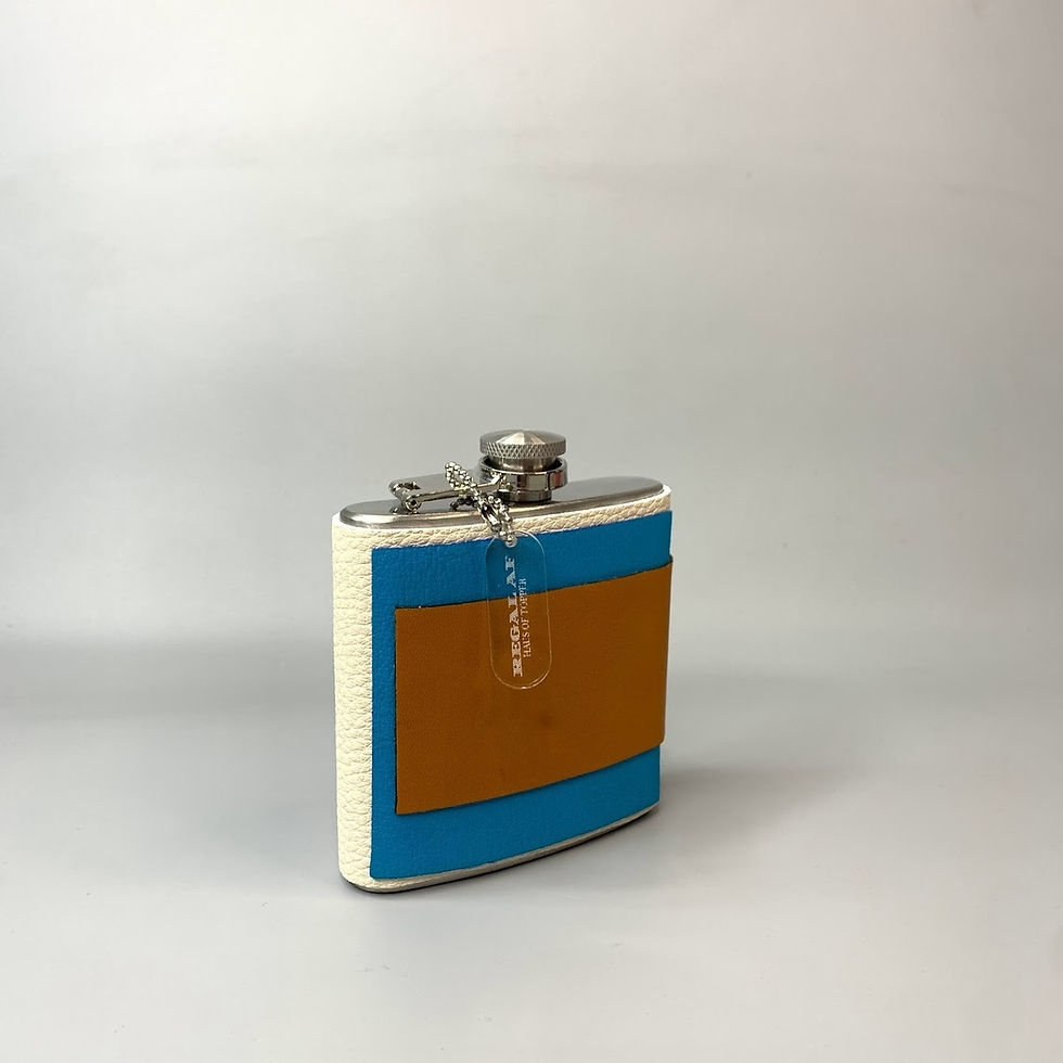 Haus Of Topper Objects Exotic Skin Wrapped Large Flask Cream with Blue and tan