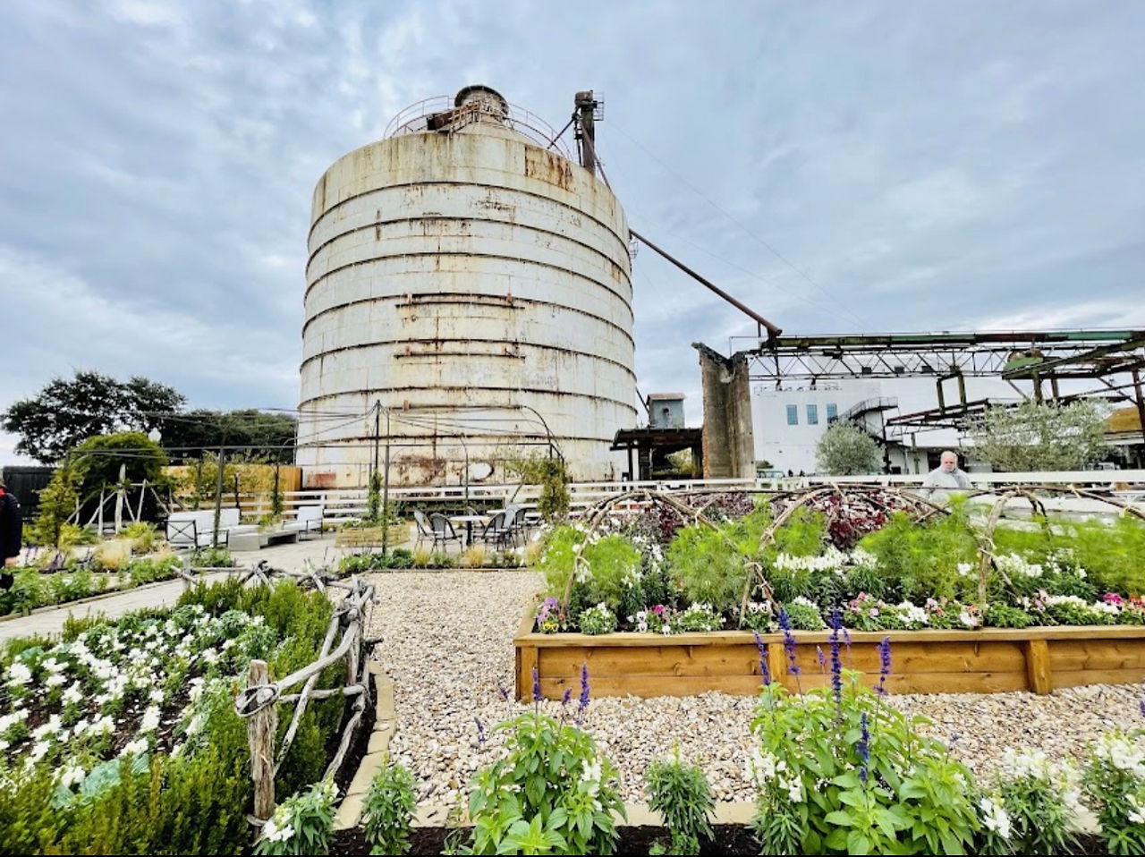 Magnolia Farm and Garden in Waco TX with Silo in the background