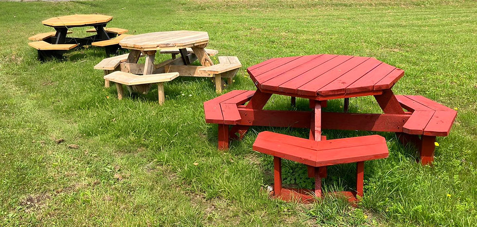 Three octagon picnic tables