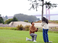 Proposal on one knee in the Presidio overlooking the Golden Gate