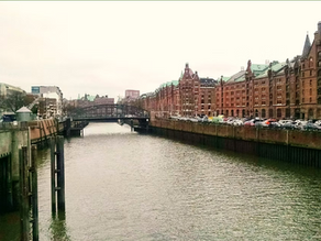 View of Hamburg and canals in winter