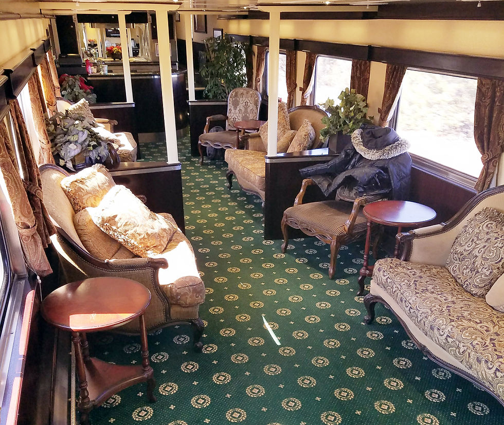 nterior of a vintage Grand Canyon Railway passenger car