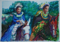 Hawaiian women on horseback painting