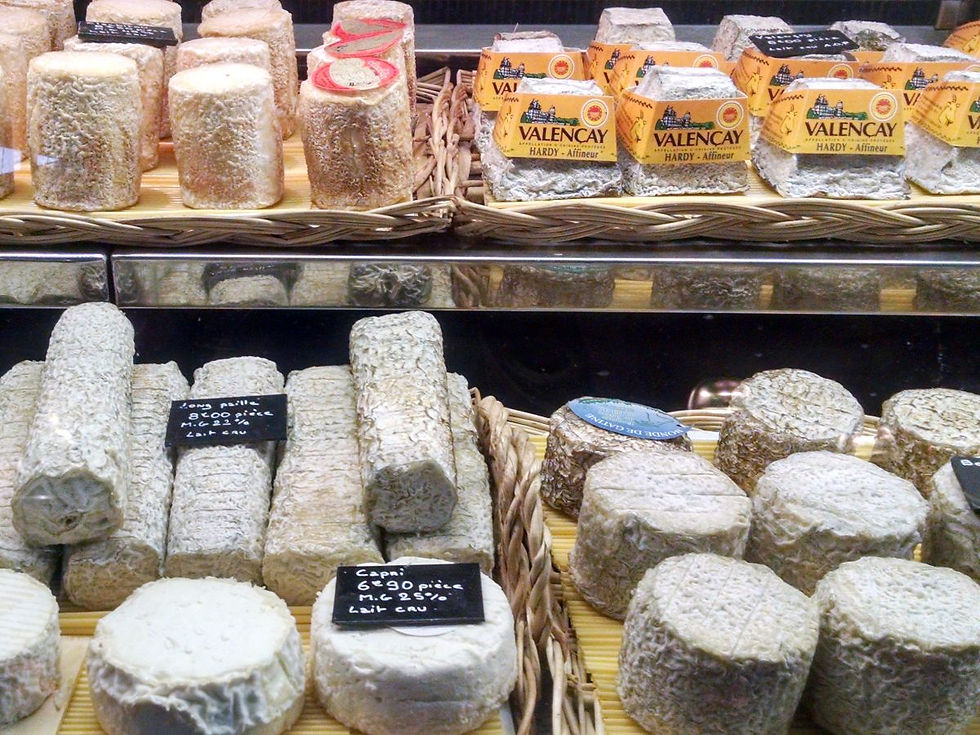 Selection of regional French cheeses in Normandy