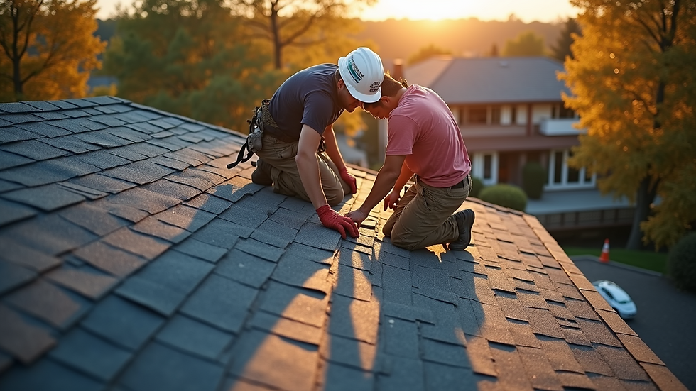 High angle view of roofing crew working on a residential roof