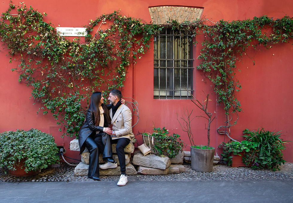 Couple relaxing after marriage proposal in Milan