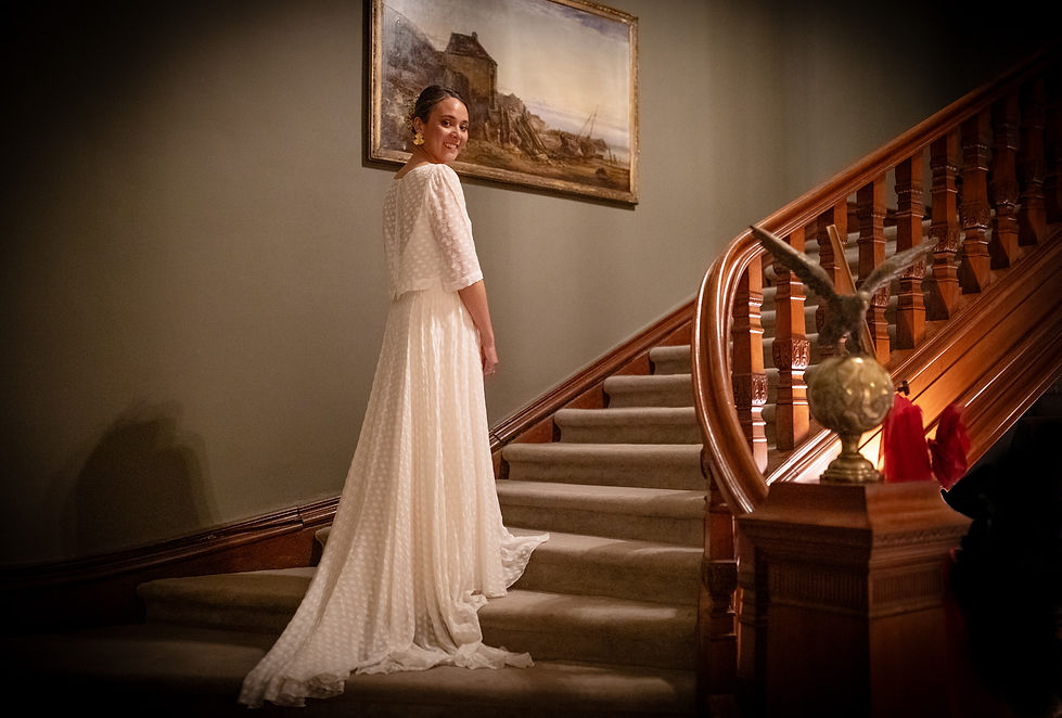Bride on the stairs at Tankardstown House