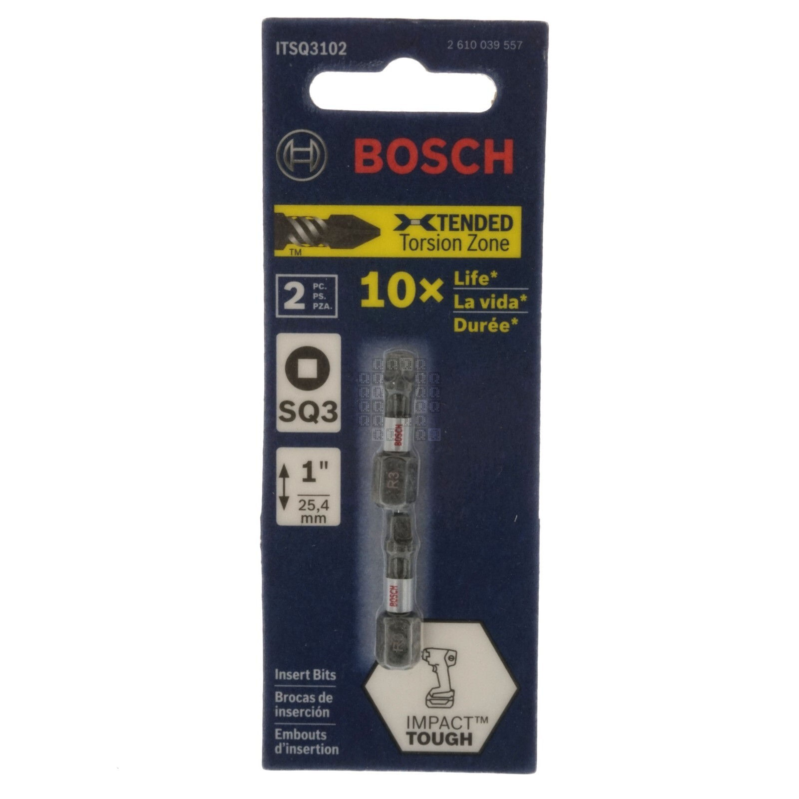 BOSCH ITSQ3102 1-Inch #3 Square Impact Tough Screwdriving Bit 2-Pack