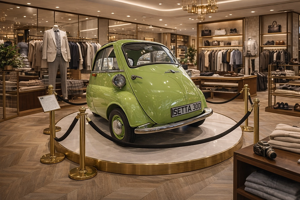 Close-up da porta frontal da Romi Isetta em exposição