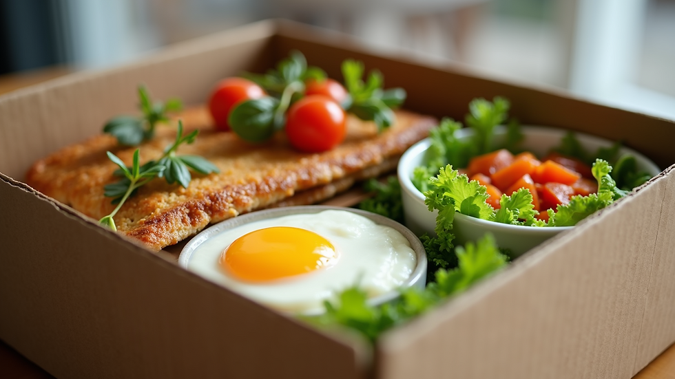 Close-up of a meal delivery box with healthy ready meals inside