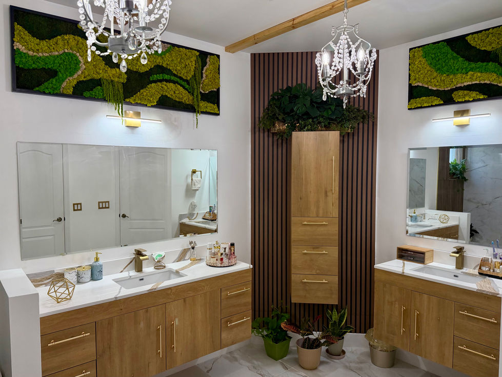 Moss wall art installed in a modern residential bathroom in Homestead