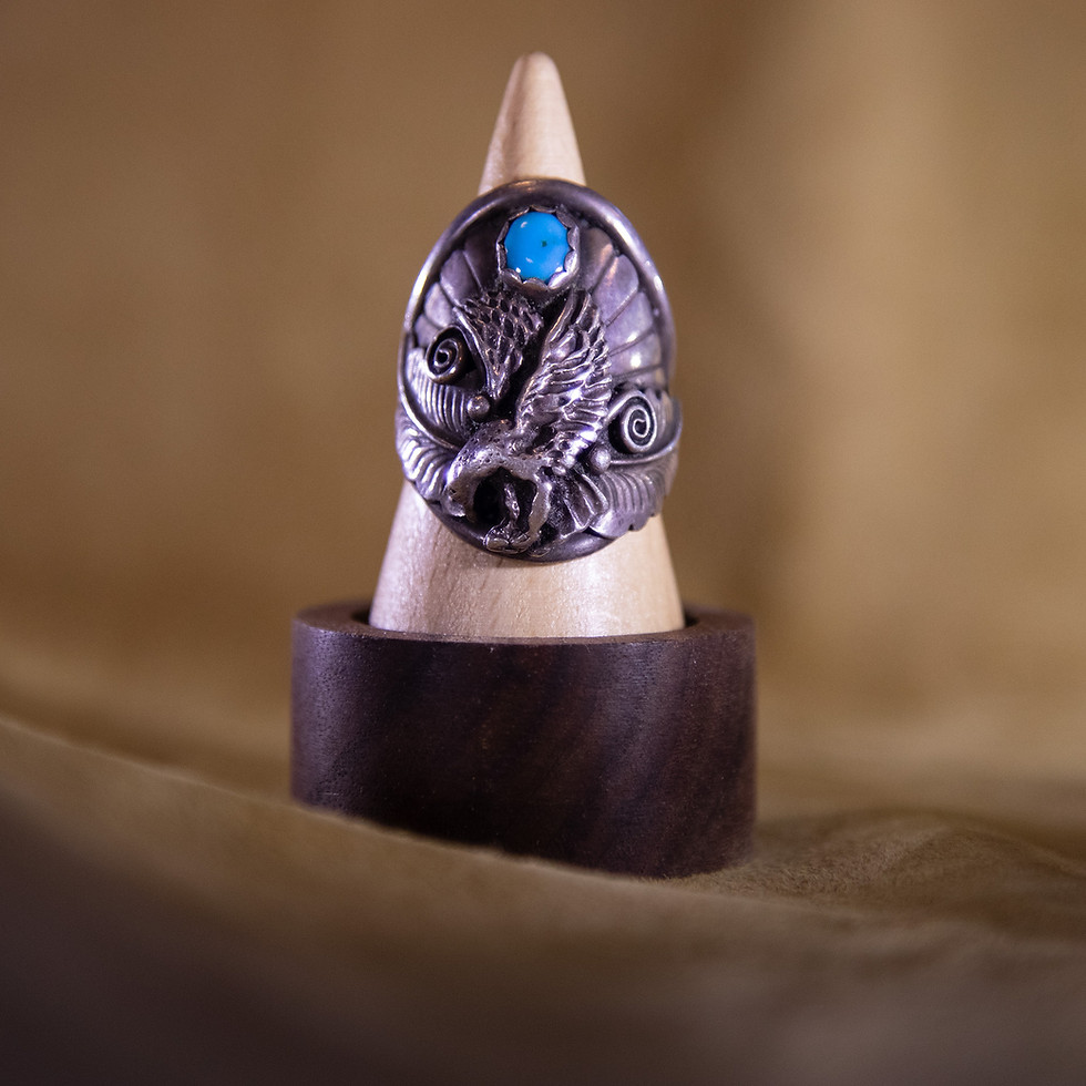 Sterling Silver Eagle & Turquoise Ring -- Front View