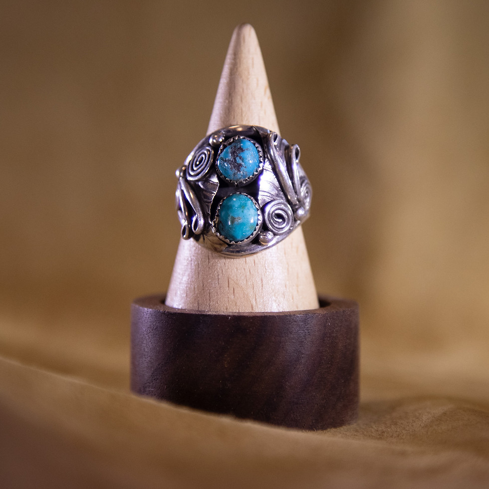 Vintage Sterling Silver Double Turquoise Ring — Front View