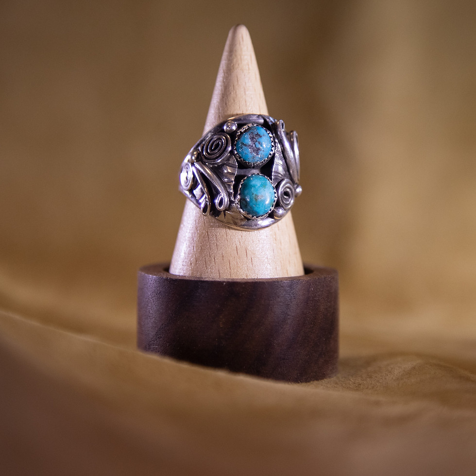 Vintage Sterling Silver Double Turquoise Ring — Front View